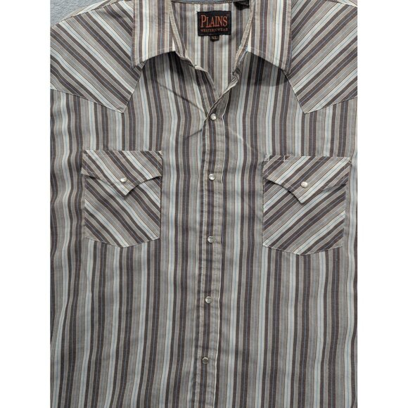 Plains Western Wear Shirt Mens XL Brown Stripe Pearl Snap Cowboy Rodeo Retro - Picture 2 of 11